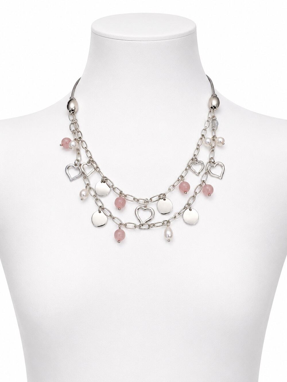 Chico's Daydreams Necklace Whimsical Coquette Silver Pink Heart Necklace New